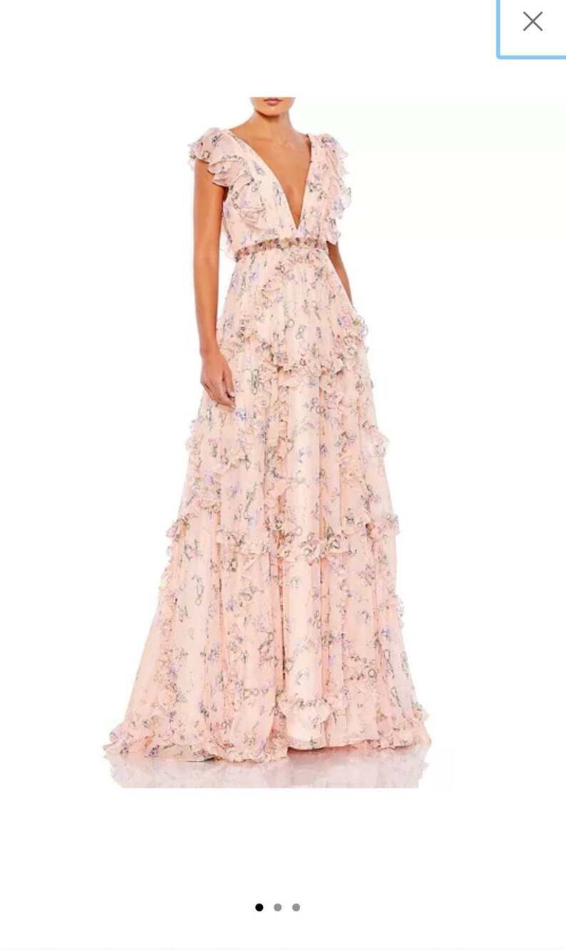 Mac Duggal Floral Ruffle Maxi Dress Size 4 Style #68090